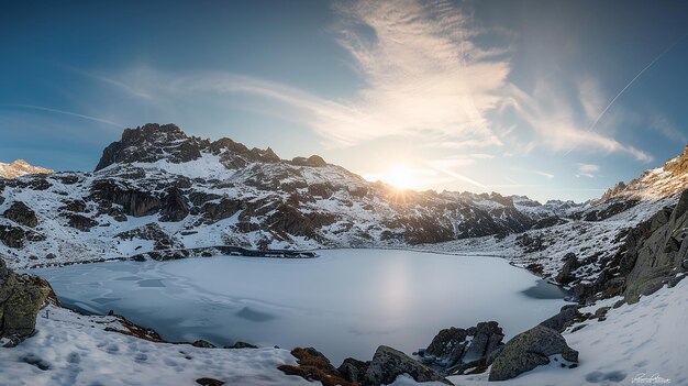 Gran ángulo Montaña cubierta de nieve