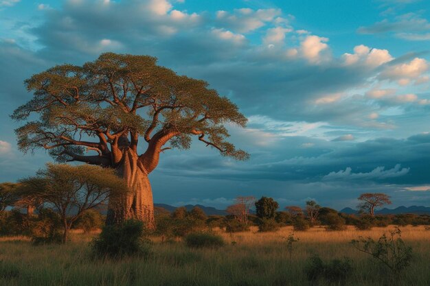 Foto un gran árbol de baoboa en el medio de un campo