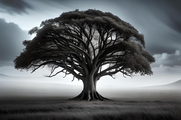 gran árbol en blanco y negro
