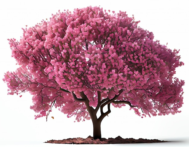 Gran árbol de flor de cerezo rosa sobre fondo blanco Estilo de arte digital AI generativa