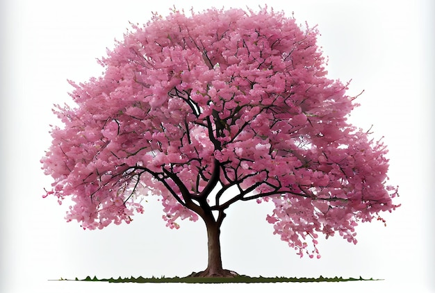 Gran árbol de flor de cerezo rosa sobre fondo blanco Estilo de arte digital AI generativa