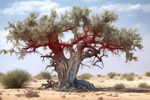 Foto un gran árbol en el medio de un desierto