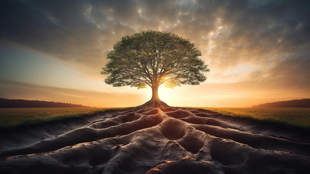 gran árbol en el medio de la tierra