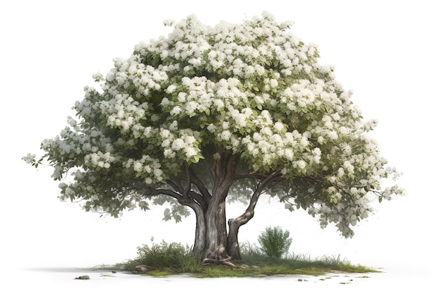 un gran árbol que estaba cubierto de flores blancas