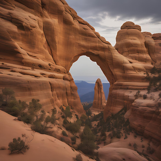 un gran arco se ve a través de un cañón