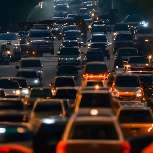 Foto gran atasco en una carretera por la noche