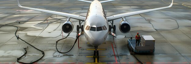 Foto un gran avión blanco está en la pista de aterrizaje y está a punto de despegar