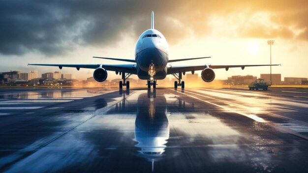 Gran avión estacionado en la pista del aeropuerto