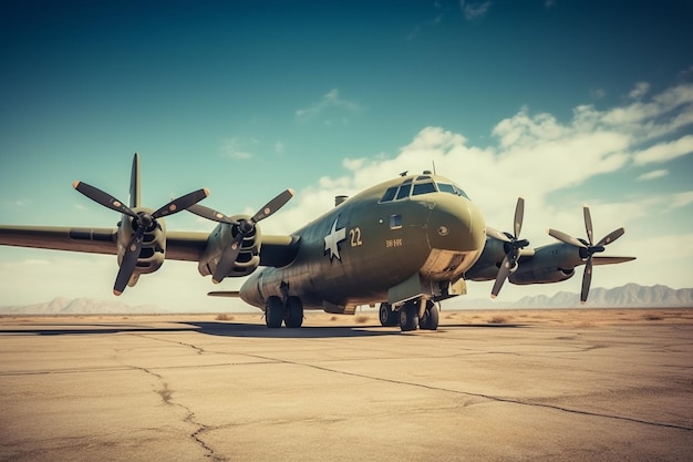 Un gran avión militar está en la pista con el número 2 en él.