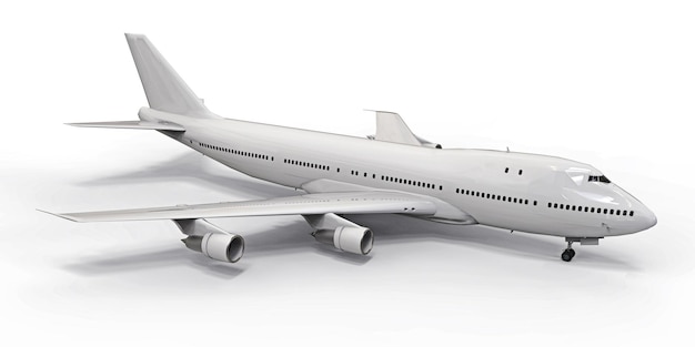 Foto gran avión de pasajeros de gran capacidad para largos vuelos transatlánticos avión blanco sobre fondo blanco aislado ilustración 3d