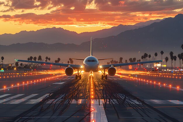 Foto gran avión de pasajeros en la pista de aterrizaje del aeropuerto ia generativa