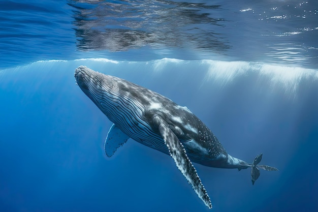 Gran ballena submarina del mundo salvaje en el fondo del Océano Pacífico