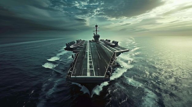 Foto un gran barco de la armada está navegando por el océano.