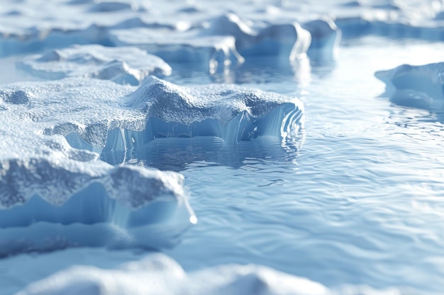 Un gran bloque de hielo está sentado en una superficie azul