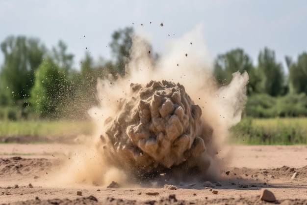 Una gran bola de tierra cae al suelo.