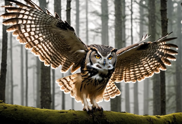 Gran búho gris volando a la luz de la mañana IA generativa