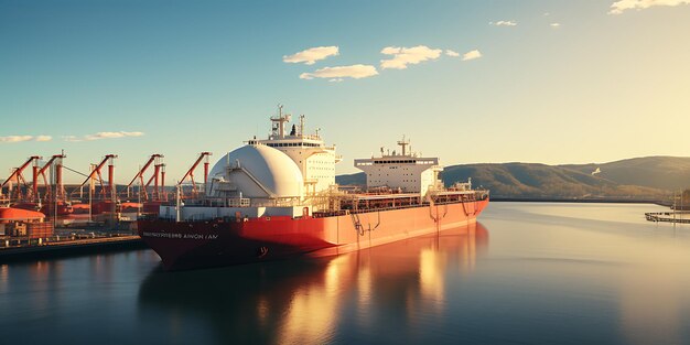 Foto un gran buque carguero navegando en un puerto en un día soleado