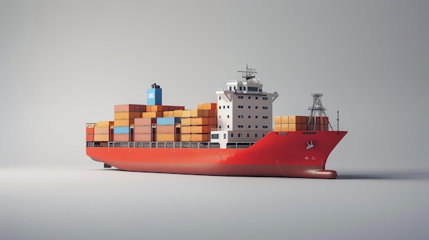 Gran buque de contenedores rojo y blanco aislado sobre un fondo blanco representación 3D