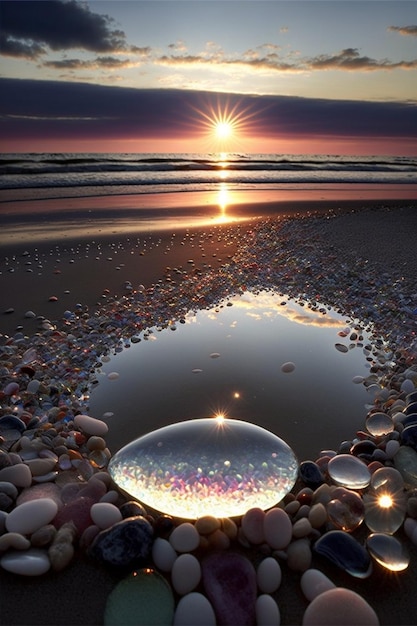 Gran burbuja sentada encima de una playa de arena generativa ai