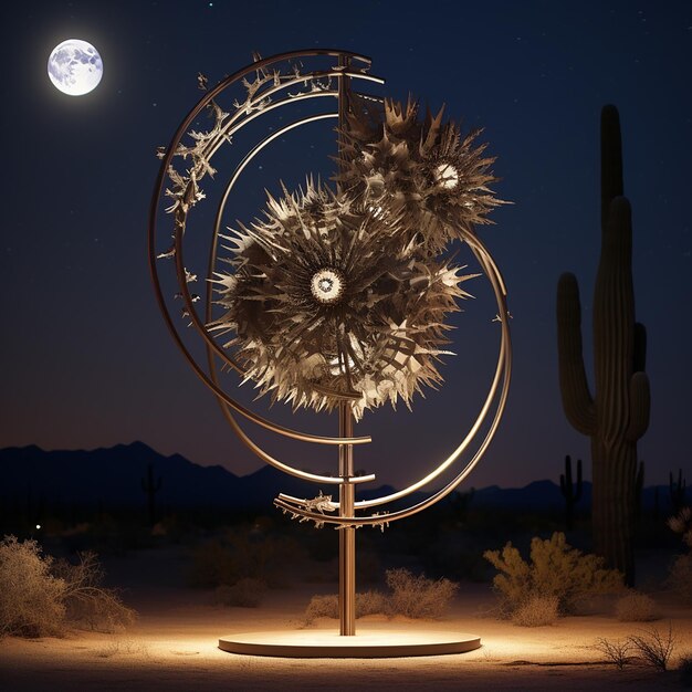 un gran cactus con una luna en el fondo