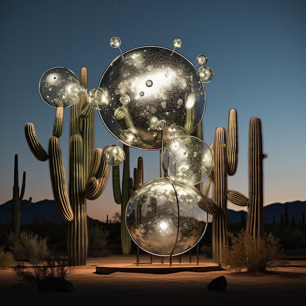 un gran cactus con una luna en el fondo