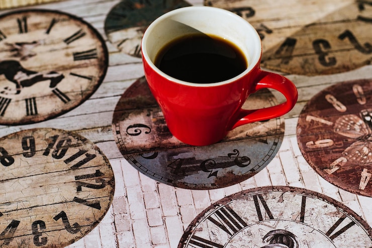 Gran café matutino en la taza roja.