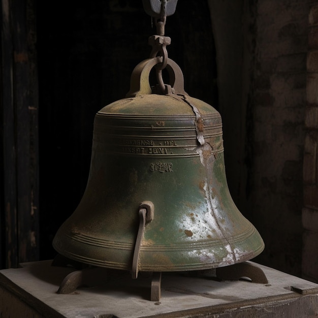 Una gran campana verde con la palabra libertad.