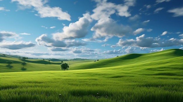 un gran campo de hierba verde con una IA generativa colorida