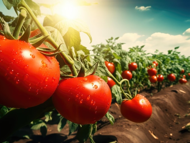 Gran campo de tomates rojos