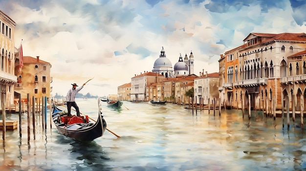 El Gran Canal y la Basílica de Santa María de la Salud en Venecia, Italia
