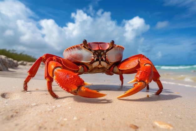 Gran cangrejo rojo en la costa