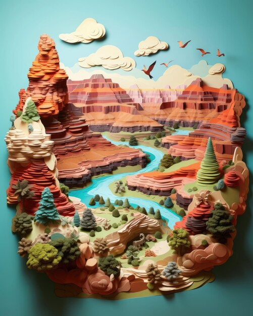 Foto el gran cañón de arizona ee.uu. con embarcaciones 3d y fondo aislado