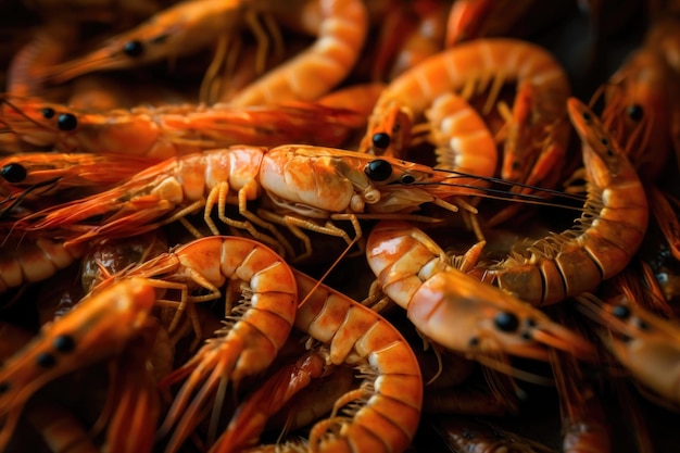 Una gran cantidad de fondo de camarones hervidos AI Generation