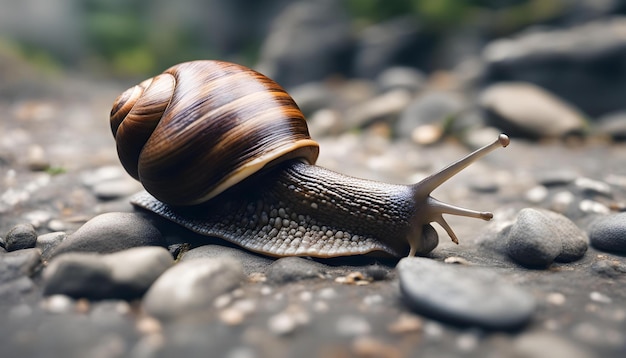 Un gran caracol lento haciendo su camino a través del hormigón