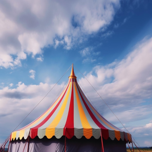 Una gran carpa a rayas con la palabra circo.