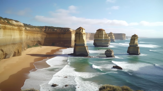 La gran carretera oceánica de Australia, costa pintoresca, dramática, creada con tecnología de IA generativa.