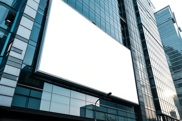 un gran cartel blanco al costado de un edificio