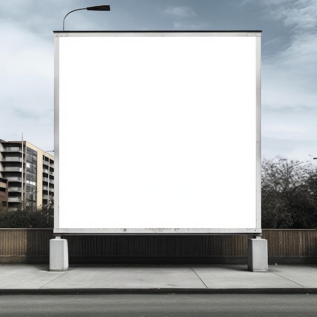 Un gran cartel blanco en blanco exhibido al aire libre