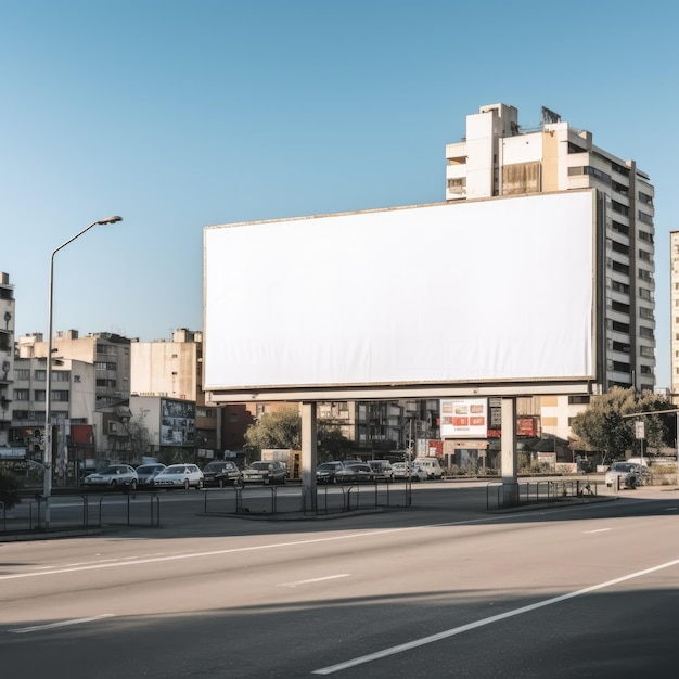 Un gran cartel blanco en blanco exhibido al aire libre