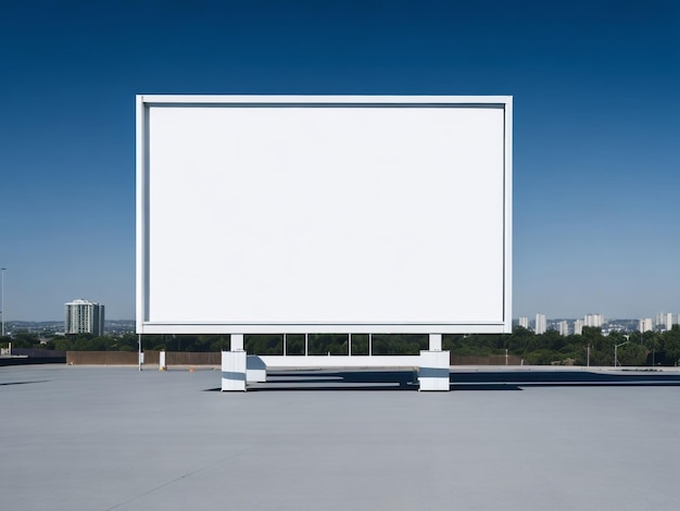 Un gran cartel blanco con un cielo azul de fondo.