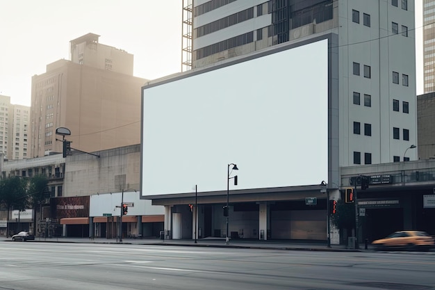 un gran cartel en blanco que se encuentra al lado de un edificio en el frente con un estilo de diseño meticuloso