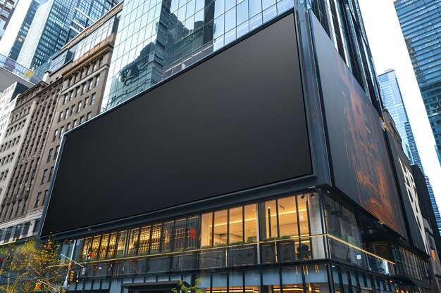 Un gran cartel publicitario en blanco y negro en un edificio moderno