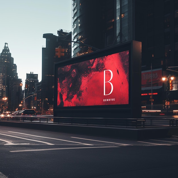 Un gran cartel rojo que dice b. b en él