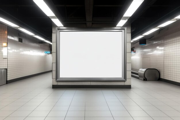 Una gran cartelera en blanco en una estación de metro