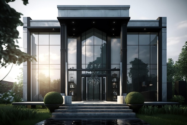 Una gran casa de lujo alta con una impresionante fachada de entrada Ilustración generativa ai