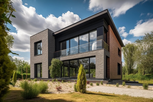 Una gran casa moderna con muchas ventanas IA generativa