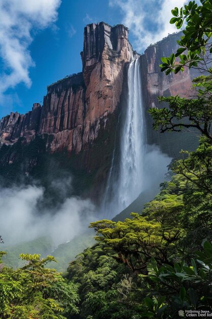 Foto una gran cascada en el medio de un bosque verde exuberante