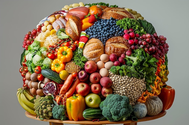 un gran círculo de frutas y verduras en una mesa