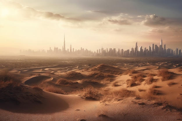 Gran ciudad moderna panorámica en el desierto