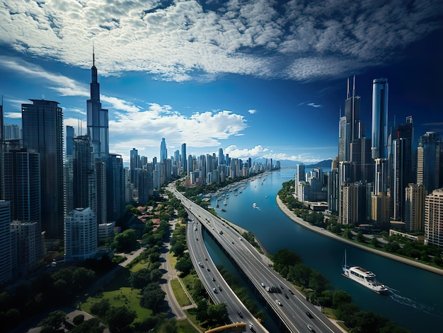 Gran ciudad con rascacielos cielo azul IA generativa